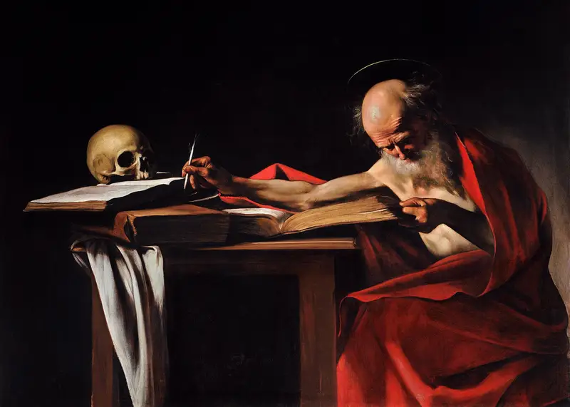 Placeholder: Caravaggio’s Saint Jerome Writing (public domain), standing in for Stephen’s portrait